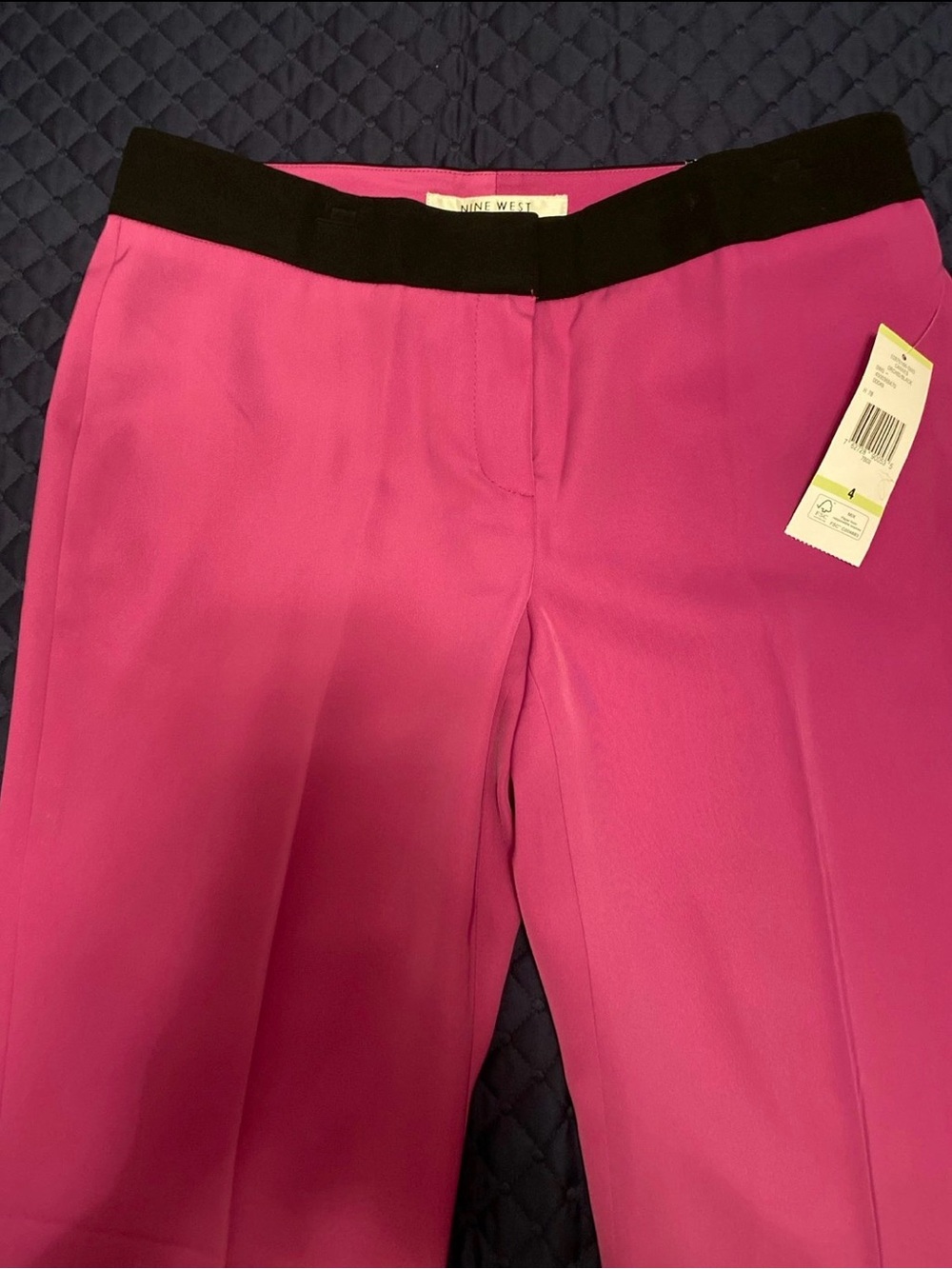 Nine West Hot Pink Wide-Leg Trousers with Black Waistband
